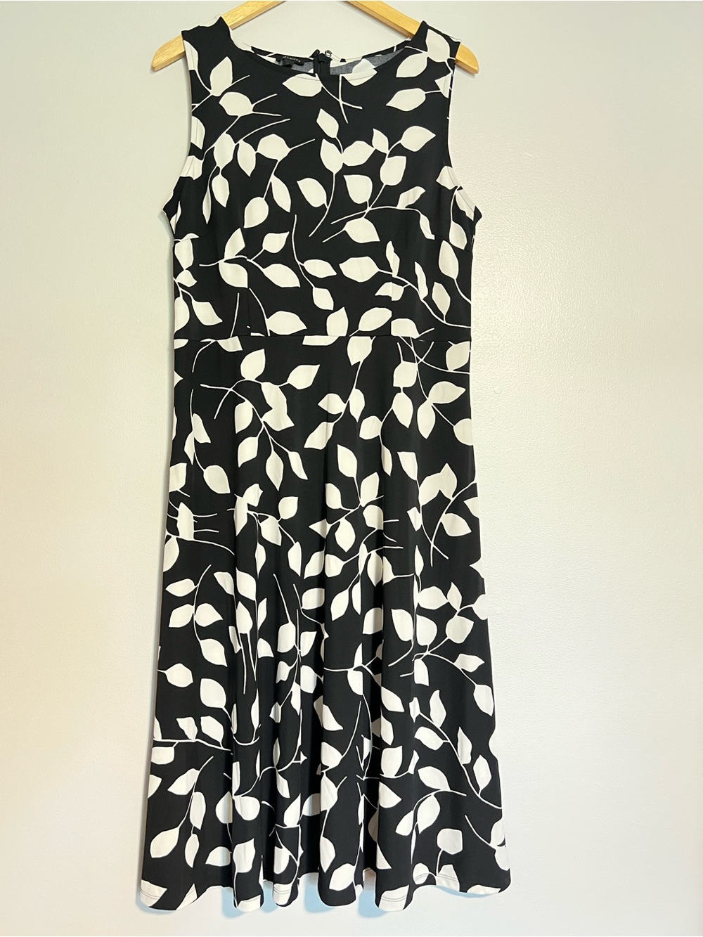 Talbots Black and White Leaf-Print Midi Dress